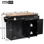 Serving Trolley 120cm Folding Tabletop Casters Wood Legs Black
