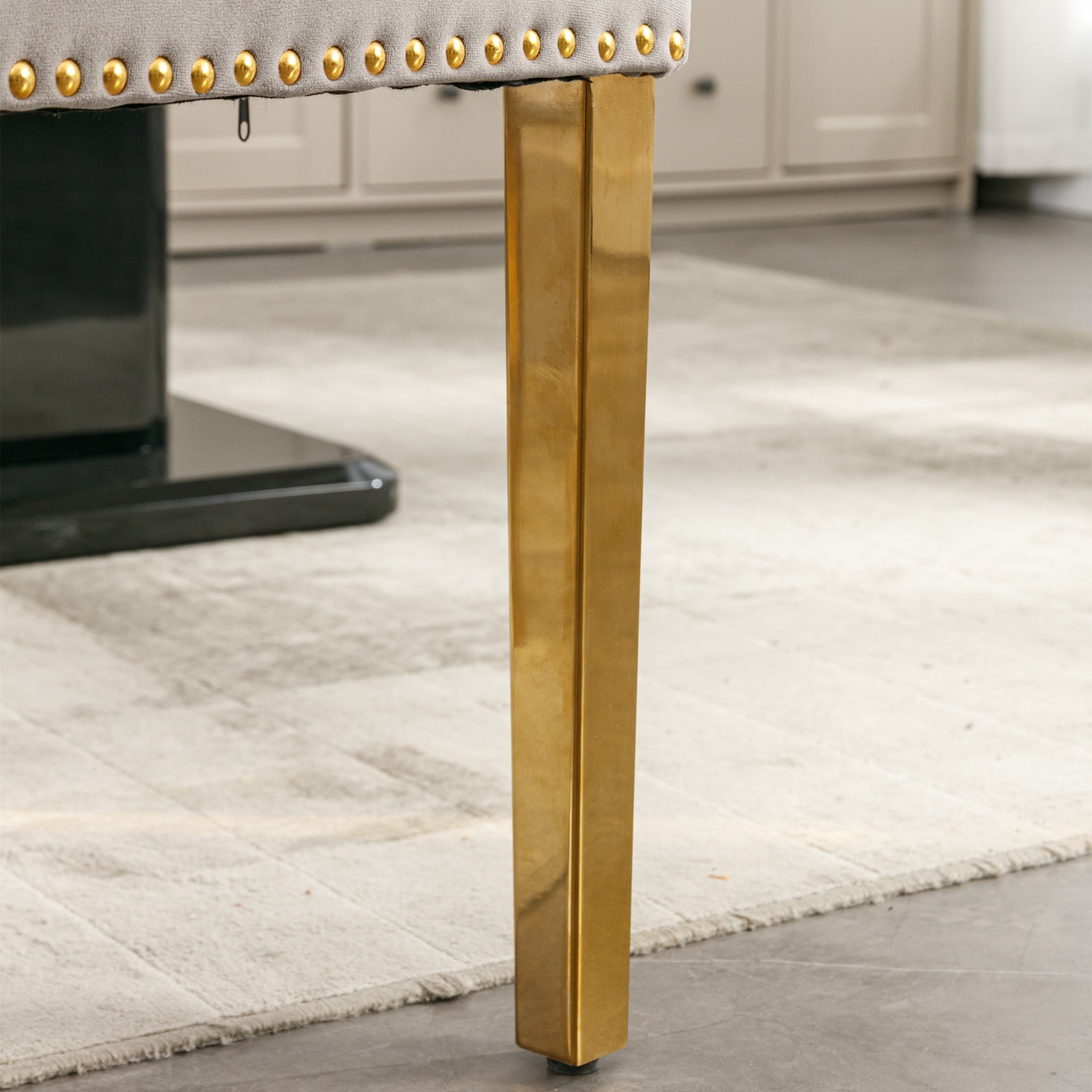 A&A Furniture Nikki Collection Tufted Velvet Dining Chair Set of 2 Golden Legs - Grey/Gold