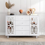 Mirrored Sideboard Crystal Handles 147.5x40x102cm, White