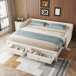 Daybed Sofa Bed 90x200cm Pull-Out Storage Drawers Linen Beige