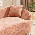 Sofa, curved two-seater with armrests and 2 cushions, cream linen