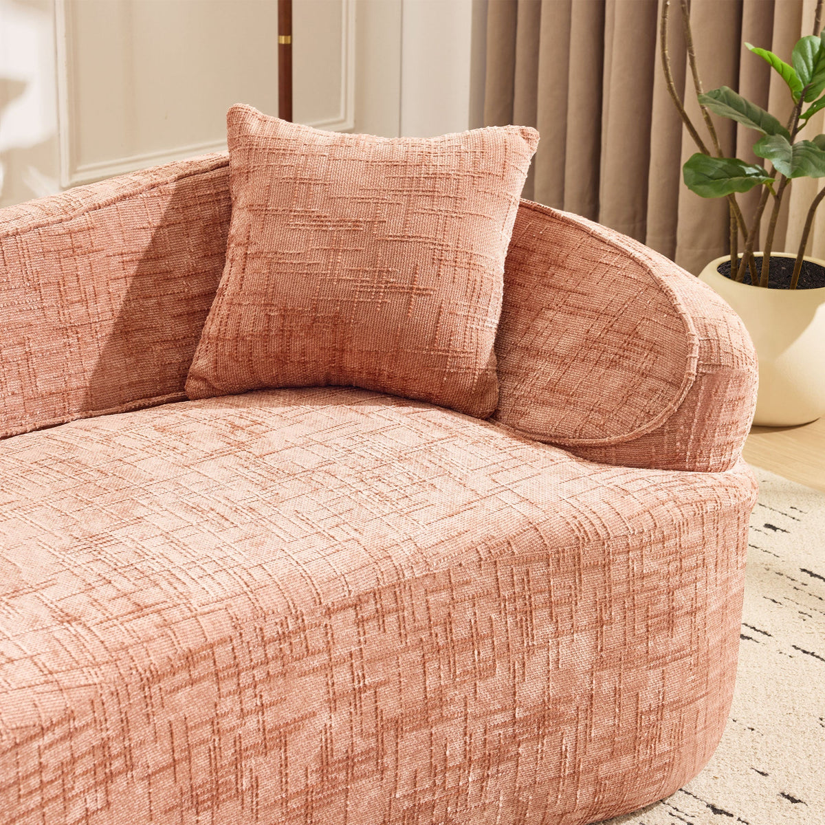 Sofa, curved two-seater with armrests and 2 cushions, cream linen