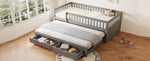 Solid Wood Sofa Bed, Pull-out Storage Drawers Safety Rail 90x200cm, Grey