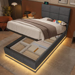 Modern Upholstered Bed 90x200cm, Adjustable Headboard, USB/LED, Hydraulic Storage - Gray Velour