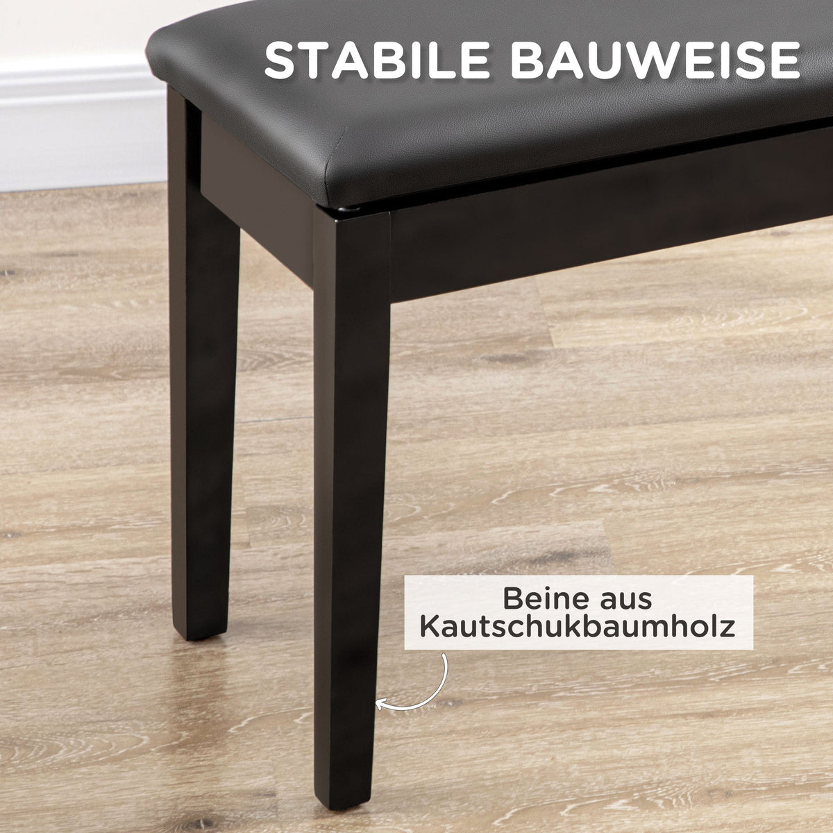 Piano Bench Height-Adjustable Storage 75x35x49cm Black Leather