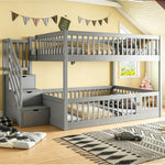 Bunk Bed 140x200 with Safety Stairs & Drawers, Grey Wood