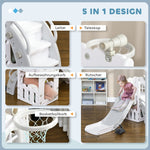 Children's Slide, 5 in 1 Toddler Slide with Basketball Hoop and Climbing Frame, Grey