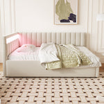 Upholstered Sofa Bed 90x200 with LED & Storage, Velvet, Beige