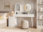 Vanity Table with LED Mirror & USB Ports, L-Shape Design, White