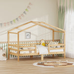 Children's House Bed 90x200cm Roof Design, Natural Solid Pine