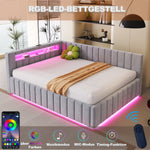 Upholstered Bed/Sofa Bed 140x200 Hydraulic Storage LED/USB Light Grey Velvet Fabric