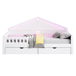 Children's Bed 90x200 cm with LED Light Strip and Storage Drawers, White