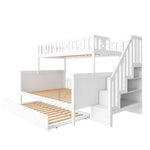 Children's Bunk Bed 90x200/140x200cm Safety Stairs Rollaway Bed Slatted Base, Solid Wood White