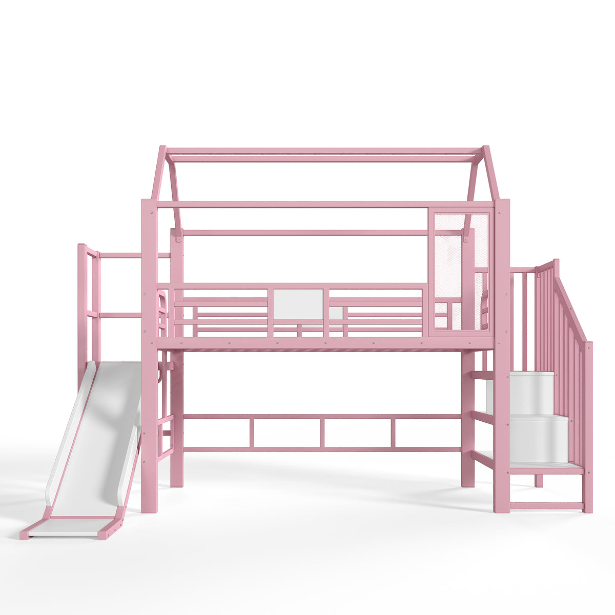 Bunk Bed 90x200cm with Desk, USB & Shelves - White Metal
