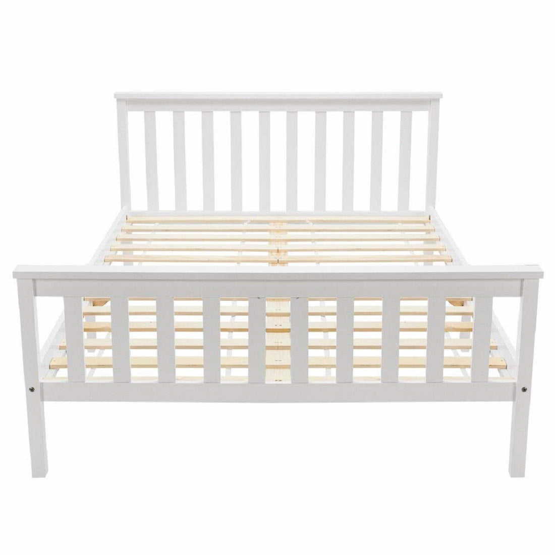 Double wooden bed with slatted frame for adults children teenagers white
