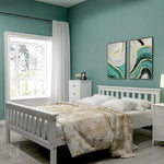 Double wooden bed with slatted frame for adults children teenagers white