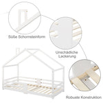 Children's Bed House Bed with Chimney, Fall Protection, Slatted Frames, Pinewood, White