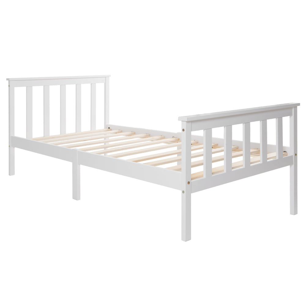 Wooden Bed, Single with Headboard, 90 x 200 cm Solid Pine, White