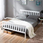 Double wooden bed with slatted frame for adults children teenagers white