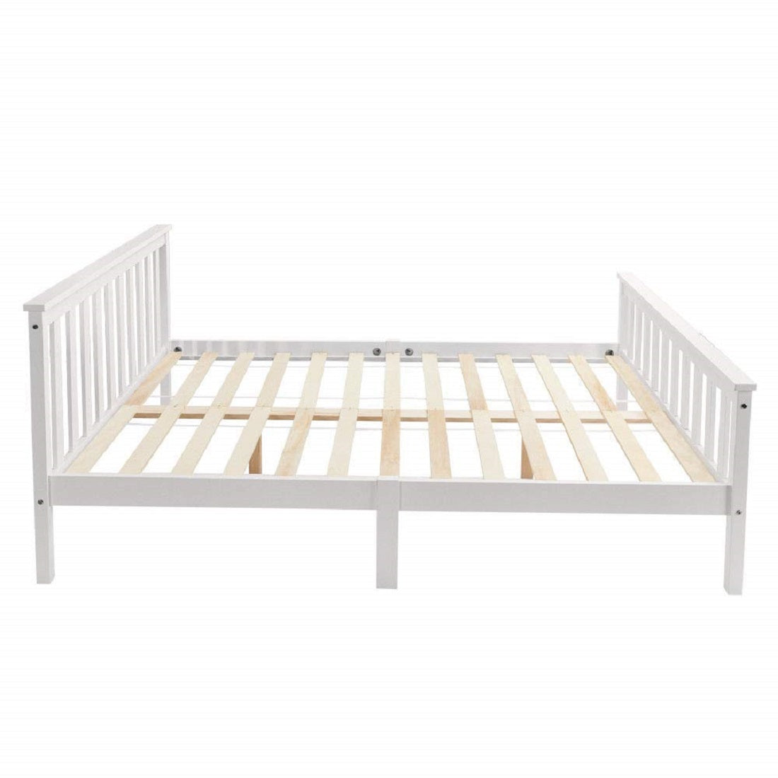 Double wooden bed with slatted frame for adults children teenagers white