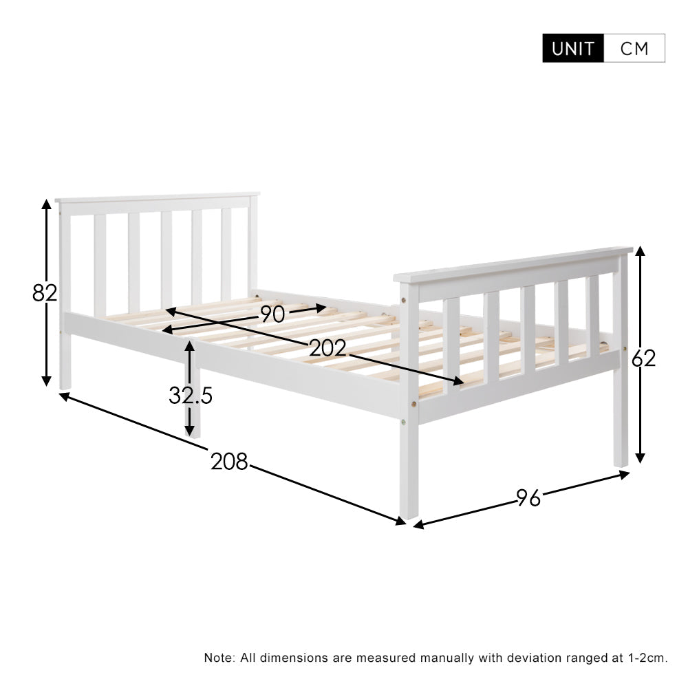 Wooden Bed, Single with Headboard, 90 x 200 cm Solid Pine, White