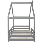 Children's House Bed with Chimney & Fall Protection, Pine Wood, Grey