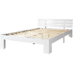 Wooden Double Bed with Headboard, Slatted Frame, Pine