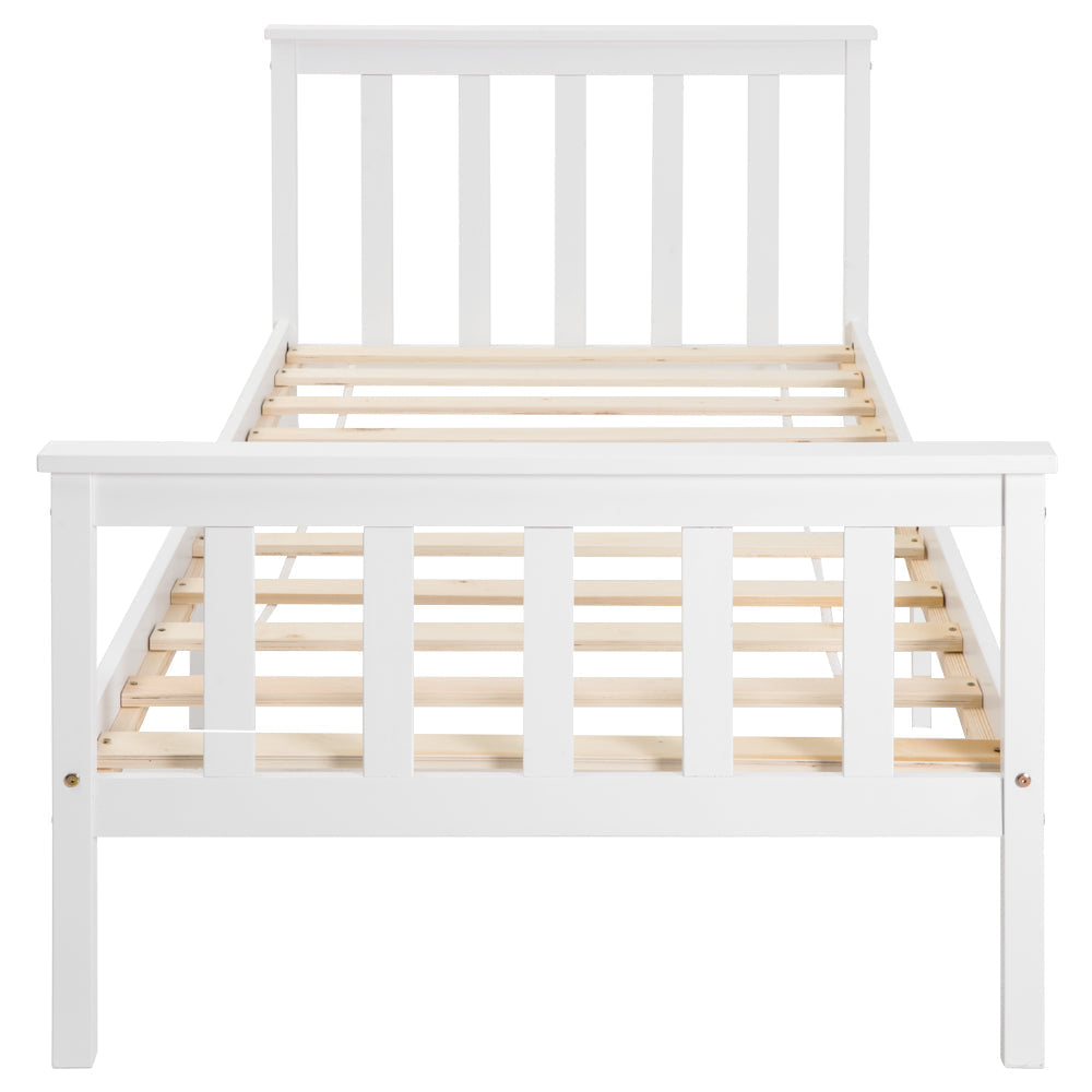 Wooden Bed, Single with Headboard, 90 x 200 cm Solid Pine, White