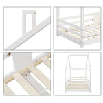 Children's Bed House Bed with Chimney, Fall Protection, Slatted Frames, Pinewood, White