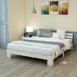 Wooden Double Bed with Headboard, Slatted Frame, Pine