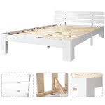 Wooden Double Bed with Headboard, Slatted Frame, Pine