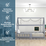 Children's House Bed 90x200cm Chalkboard Slatted Base Safety Rail Pine Wood, Grey