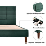 Upholstered Bed, 140x200cm Double with Slatted Frame & Headboard, Dark Green Velvet