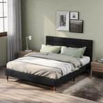 Upholstered Double Bed, 140x200cm with Headboard & Slatted Frame, Black Linen