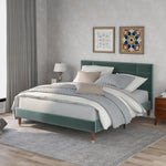 Upholstered bed, double bed with slatted frame 140x200cm, dark green velvet
