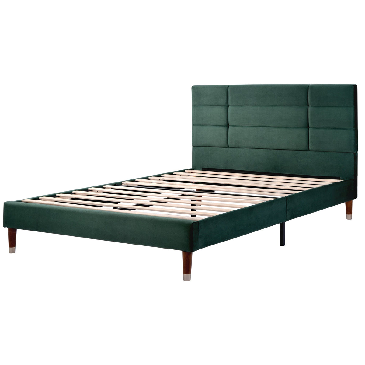 Upholstered Bed, Double with Slatted Frame, 140x200cm, Dark Green Velvet