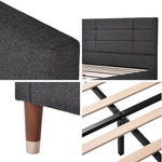 Upholstered bed, double bed with slatted frame 140x200cm, dark grey linen