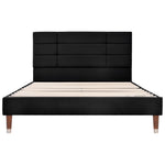 Upholstered Double Bed, 140x200cm with Headboard & Slatted Frame, Black Linen