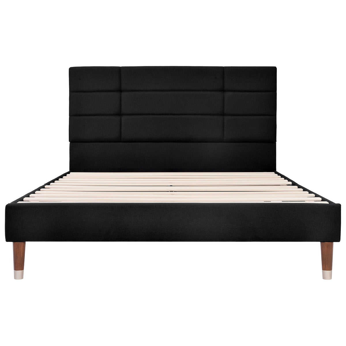 Upholstered Double Bed, 140x200cm with Headboard & Slatted Frame, Black Linen