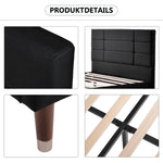 Upholstered Double Bed, 140x200cm with Headboard & Slatted Frame, Black Linen