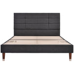 Upholstered bed, double bed with slatted frame 140x200cm, dark grey linen