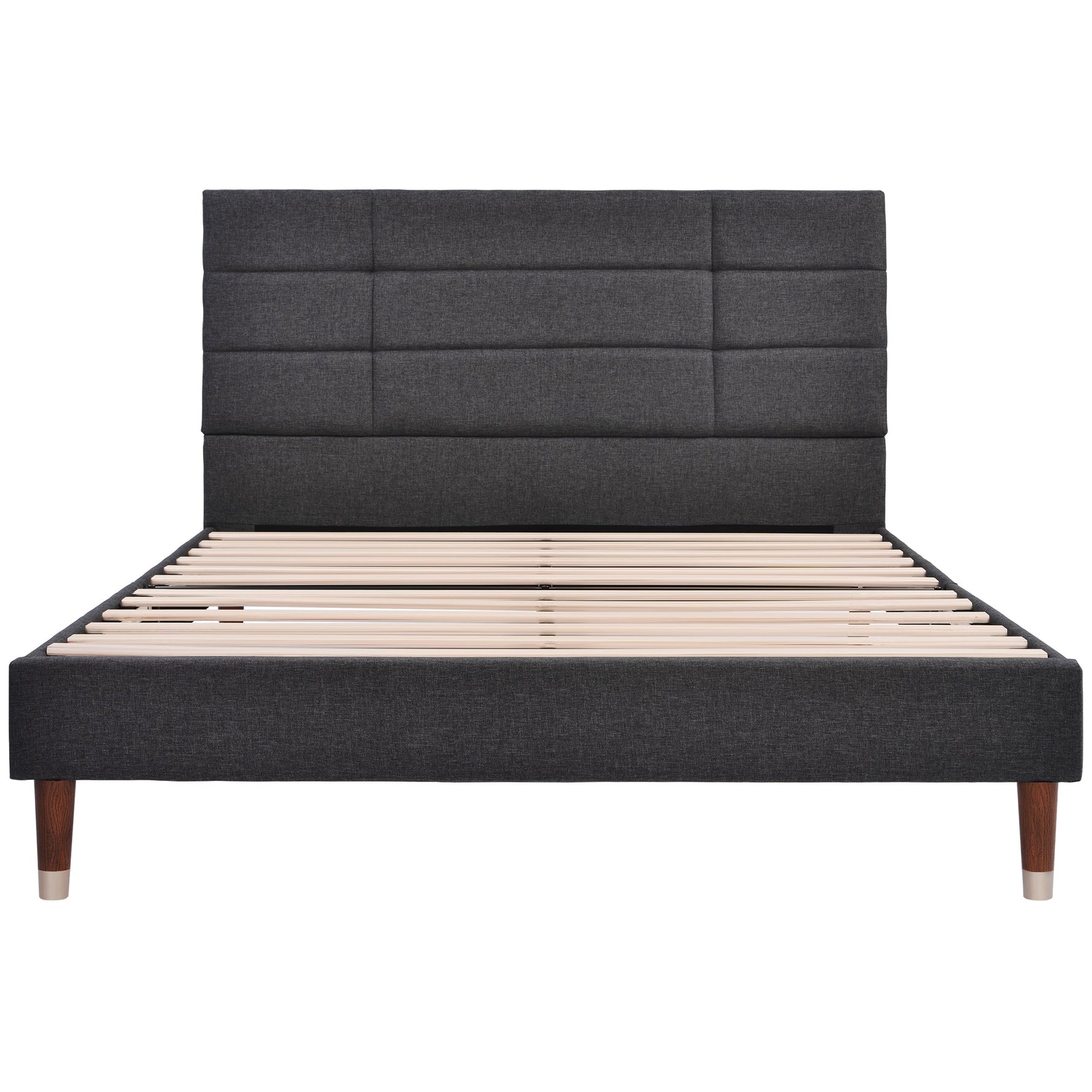 Upholstered bed, double bed with slatted frame 140x200cm, dark grey linen