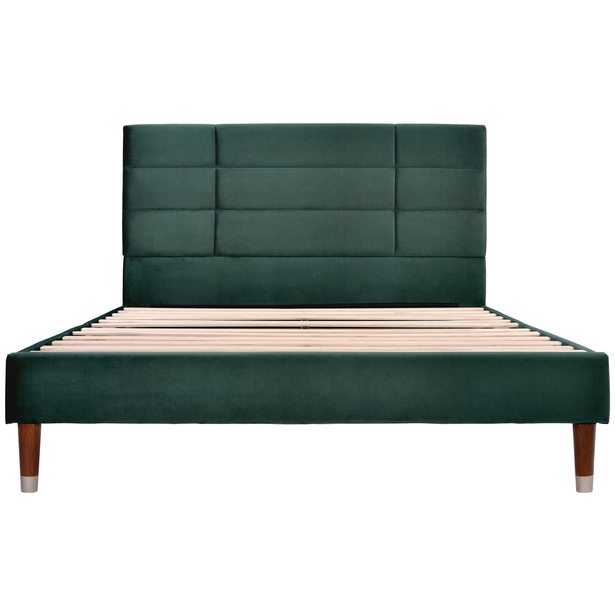 Upholstered Bed, Double with Slatted Frame, 140x200cm, Dark Green Velvet