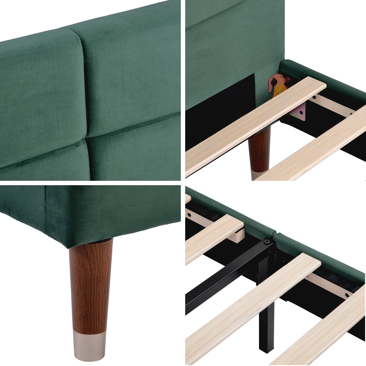 Upholstered bed, double bed with slatted frame 140x200cm, dark green velvet