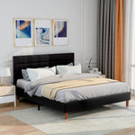 Upholstered Double Bed, 140x200cm with Headboard, Black Linen