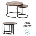 Round Coffee Table Set of 2, Nested Side Table, Brown
