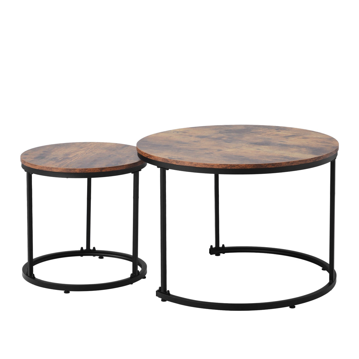 Round Coffee Table Set of 2, Nested Side Table, Brown