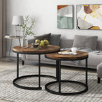 Round Coffee Table Set of 2, Nested Side Table, Brown