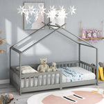 House Bed, Solid Wood with Fence & Fall Protection, Gray