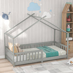 House Bed, Solid Wood with Fence & Fall Protection, Gray